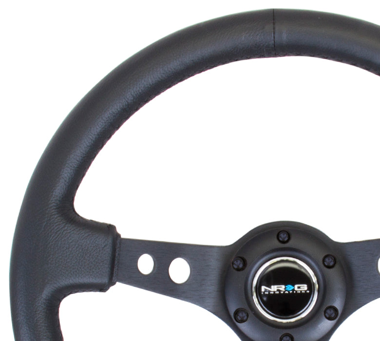 NRG Innovations - Reinforced Series Steering Wheel - Black Leather - Black Spokes w/Circle Cutouts - NextGen Tuning