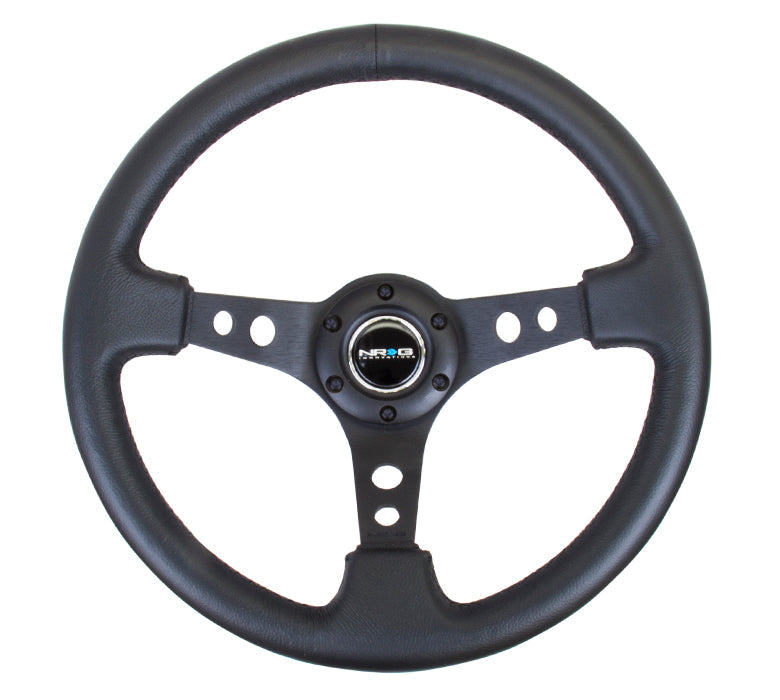 NRG Innovations - Reinforced Series Steering Wheel - Black Leather - Black Spokes w/Circle Cutouts - NextGen Tuning