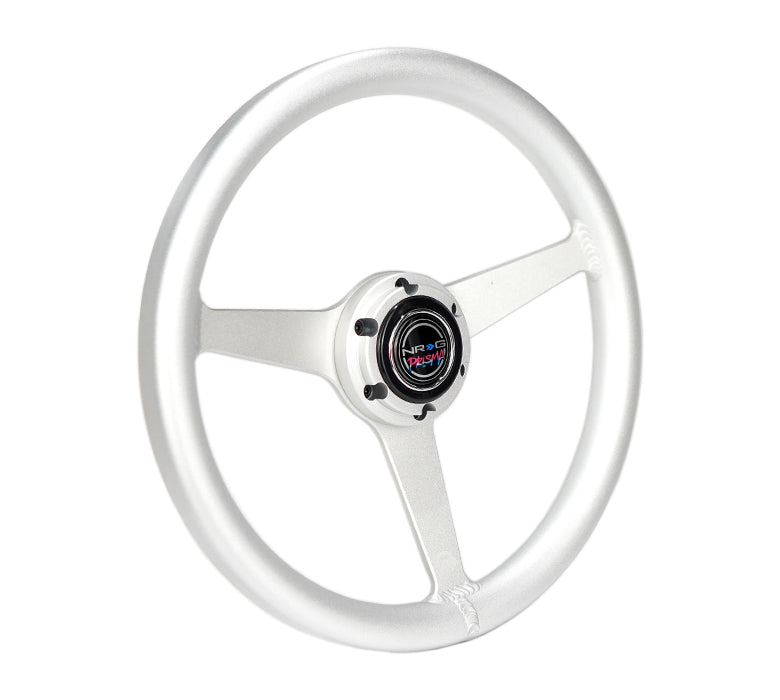 NRG Innovations x Prisma Lab - Aluminum Steering Wheel - Silver w/Solid Heritage Spokes - NextGen Tuning