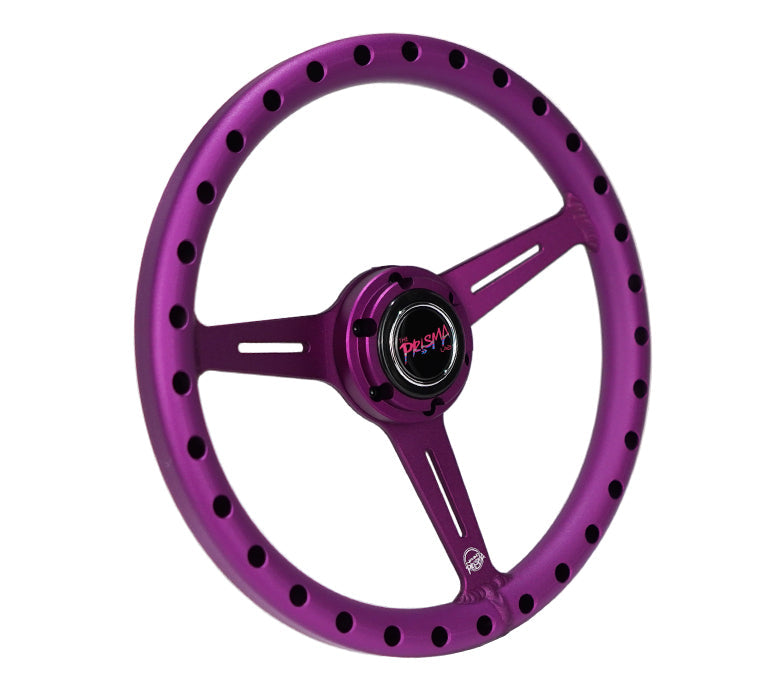 NRG Innovations x Prisma Lab - Aluminum Extra Light Steering Wheel - Purple w/Split Spokes - NextGen Tuning