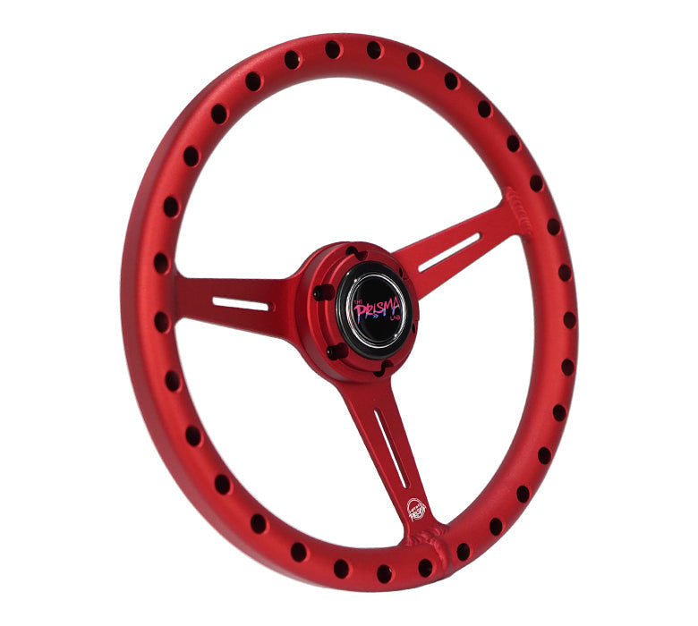 NRG Innovations x Prisma Lab - Aluminum Extra Light Steering Wheel - Red w/Split Spokes - NextGen Tuning