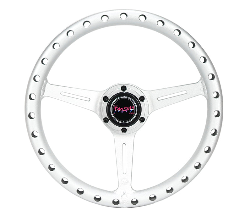 NRG Innovations x Prisma Lab - Aluminum Extra Light Steering Wheel - Silver w/Split Spokes - NextGen Tuning