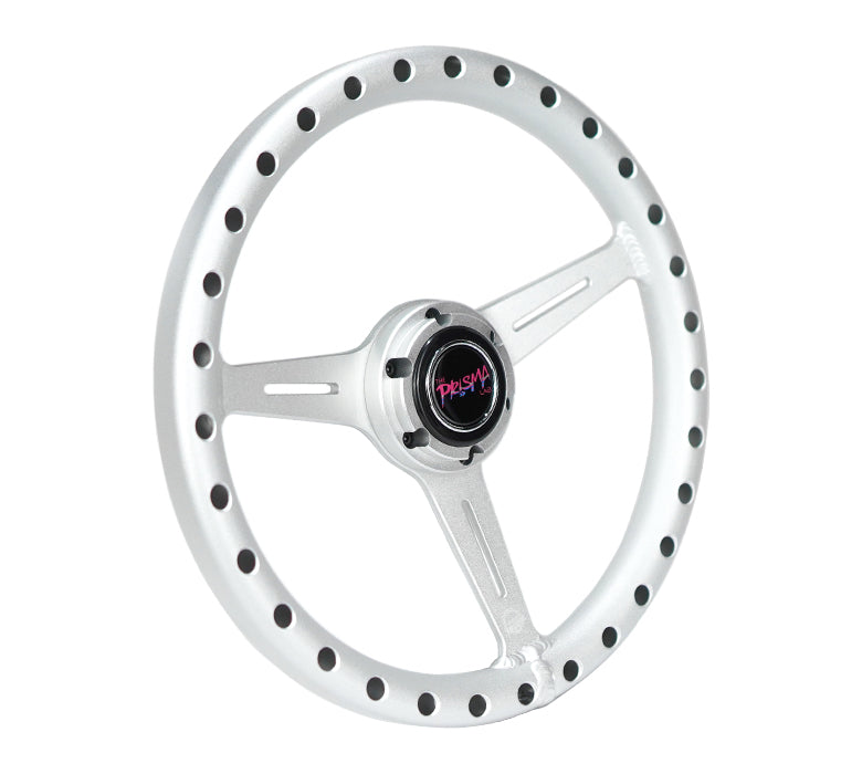 NRG Innovations x Prisma Lab - Aluminum Extra Light Steering Wheel - Silver w/Split Spokes - NextGen Tuning