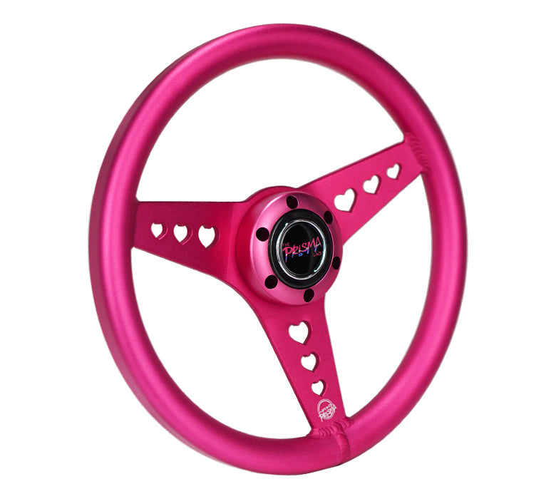 NRG Innovations x Prisma Lab - Aluminum Steering Wheel - Pink w/Heart Cutout Spokes - NextGen Tuning