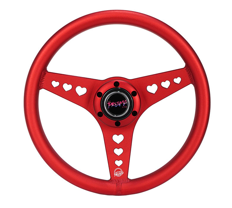 NRG Innovations x Prisma Lab - Aluminum Steering Wheel - Red w/Heart Cutout Spokes - NextGen Tuning