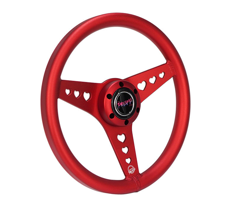 NRG Innovations x Prisma Lab - Aluminum Steering Wheel - Red w/Heart Cutout Spokes - NextGen Tuning
