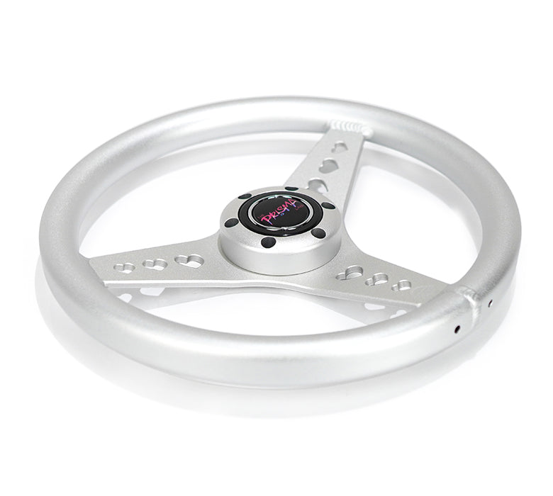 NRG Innovations x Prisma Lab - Aluminum Steering Wheel - Silver w/Heart Cutout Spokes - NextGen Tuning