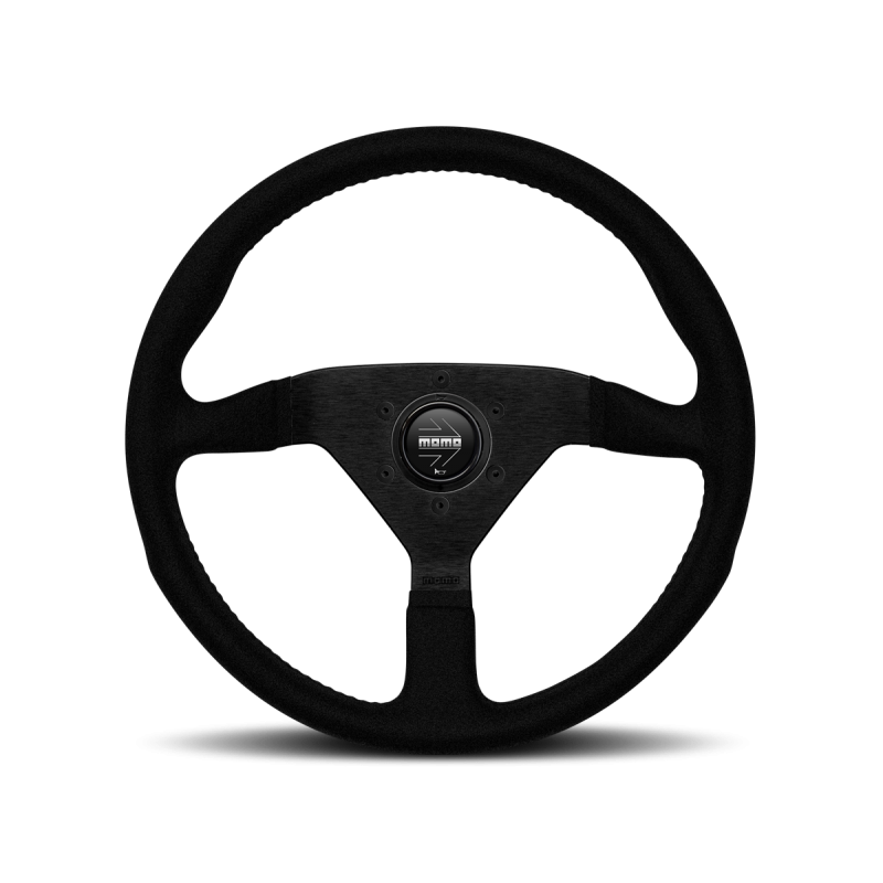 Momo - Monte Carlo Steering Wheel - Black Alcantara w/Black Stitch and Horn Button - Brush Black Anodized Spokes - NextGen Tuning