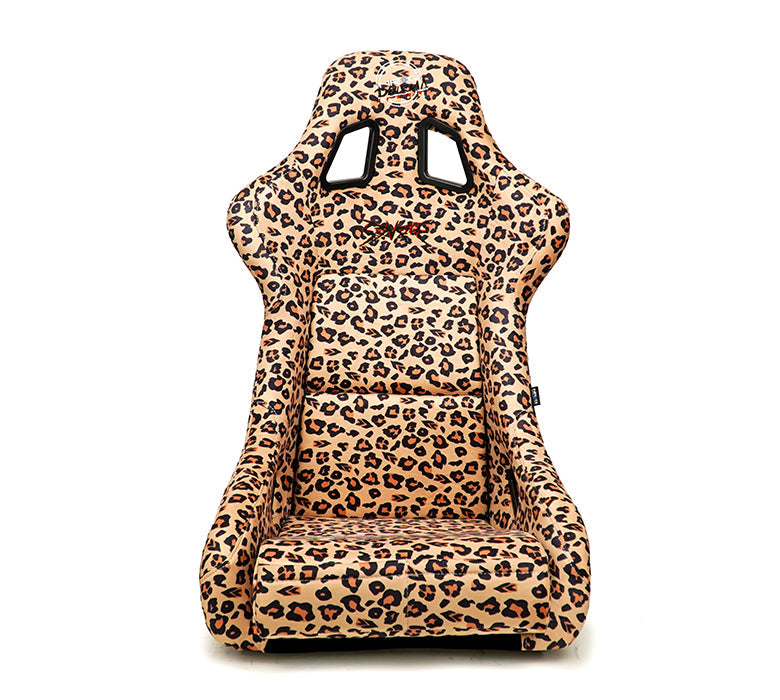 NRG Innovations - FRP Bucket Seat Savage Edition - Large - Cheetah Print/White Pearlized Back - NextGen Tuning