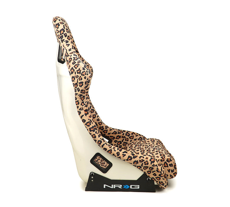 NRG Innovations - FRP Bucket Seat Savage Edition - Large - Cheetah Print/White Pearlized Back - NextGen Tuning