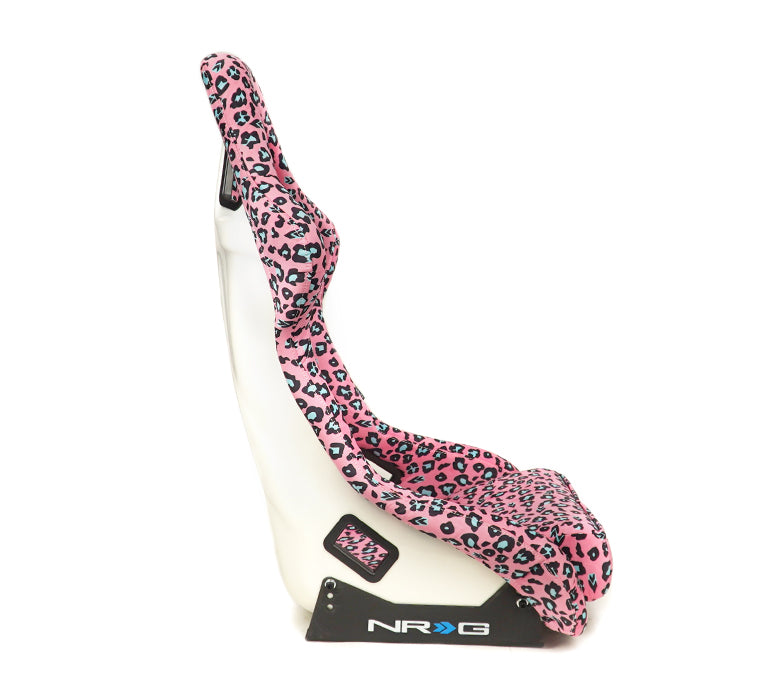 NRG Innovations - FRP Bucket Seat Savage Edition - Large - Pink Panther Print/White Pearlized Back - NextGen Tuning