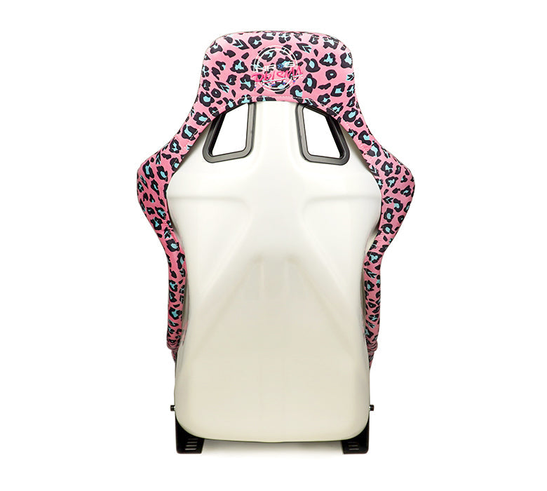 NRG Innovations - FRP Bucket Seat Savage Edition - Large - Pink Panther Print/White Pearlized Back - NextGen Tuning