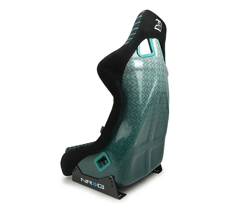 NRG Innovations - FRP Bucket Seat - 20 Year Anniversary - Large - Microfiber Black w/ Green Stripes & Arrow Design - FRP-302TWTY-BK - NextGen Tuning