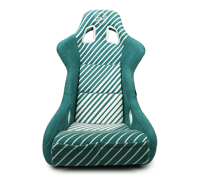 NRG Innovations - FRP Bucket Seat - 20 Year Anniversary - Large - Microfiber Green w/ White Stripes & Arrow Design - FRP-302TWTY-GN - NextGen Tuning