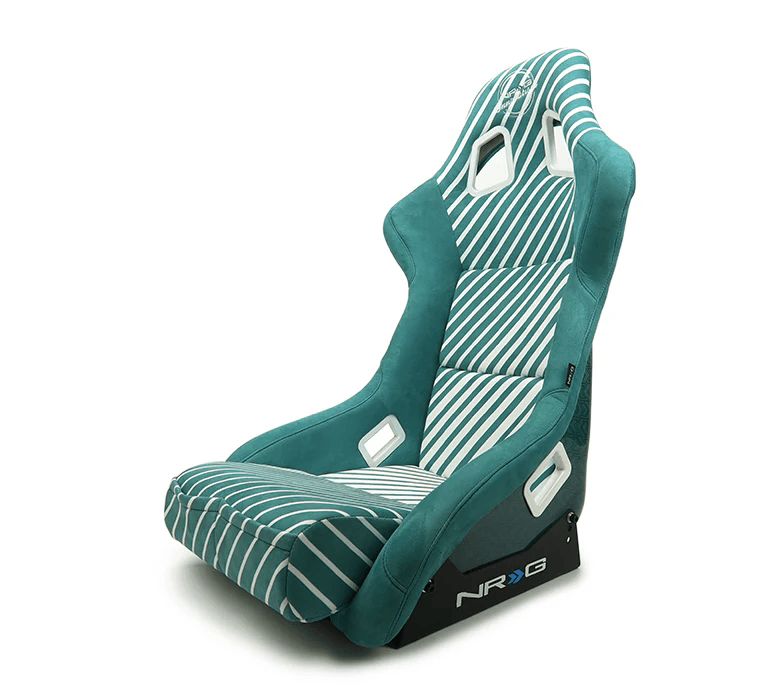 NRG Innovations - FRP Bucket Seat - 20 Year Anniversary - Medium - Microfiber Green w/ White Stripes & Arrow Design - FRP-303TWTY-GN - NextGen Tuning