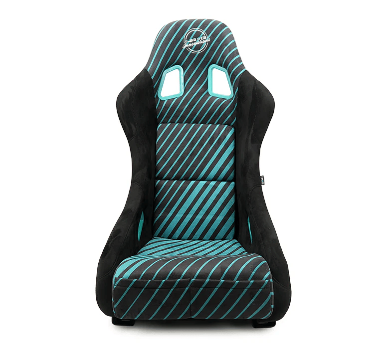 NRG Innovations - FRP Bucket Seat - 20 Year Anniversary - Medium - Microfiber Black w/ Green Stripes & Arrow Design - FRP-303TWTY-BK - NextGen Tuning