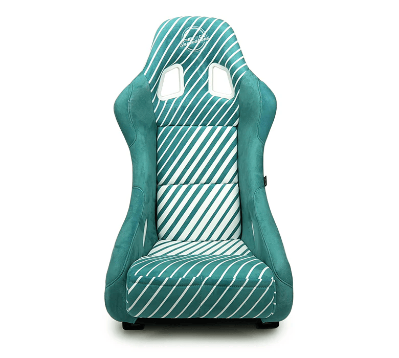 NRG Innovations - FRP Bucket Seat - 20 Year Anniversary - Medium - Microfiber Green w/ White Stripes & Arrow Design - FRP-303TWTY-GN - NextGen Tuning