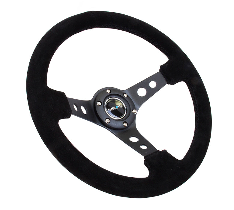 NRG Innovations - Reinforced Series Steering Wheel - Black Suede w/Black Stitch - Black Spokes w/Circle Cutouts - NextGen Tuning