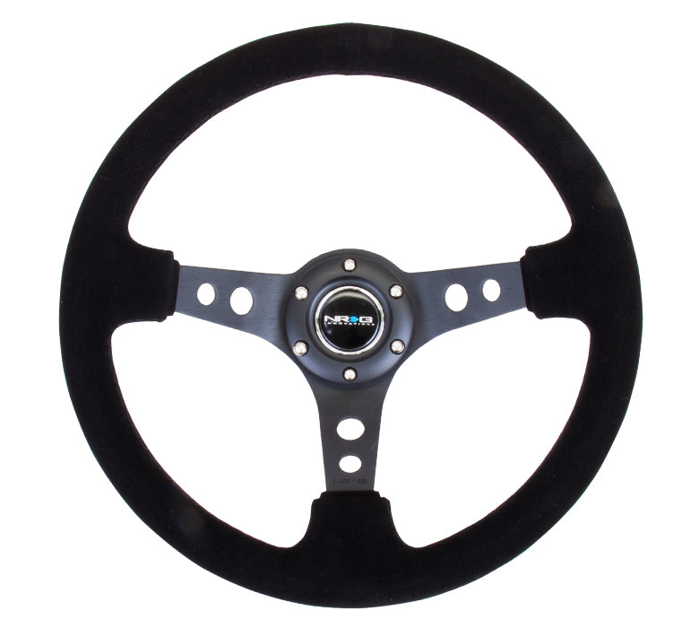 NRG Innovations - Reinforced Series Steering Wheel - Black Suede w/Black Stitch - Black Spokes w/Circle Cutouts - NextGen Tuning