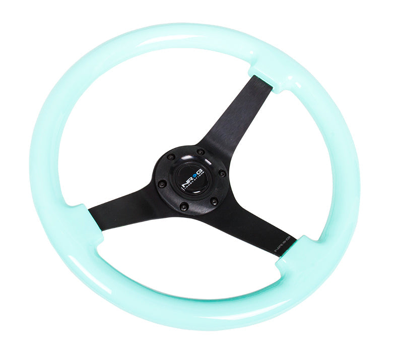 NRG Innovations - Reinforced Series Steering Wheel - Minty Fresh Wood - Black Solid Spokes - NextGen Tuning