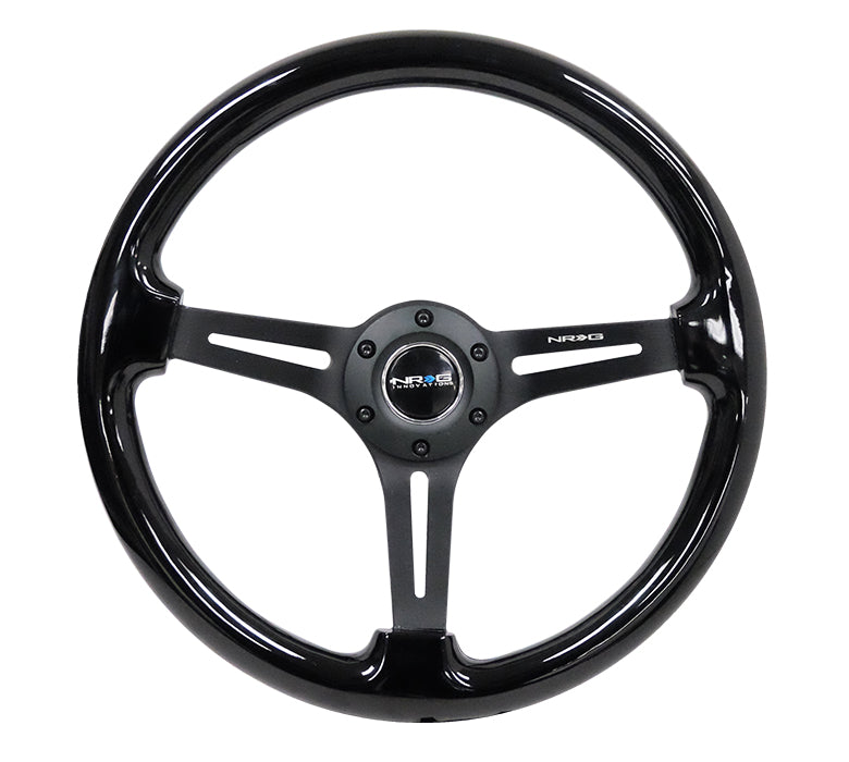 NRG Innovations - Reinforced Series Steering Wheel - Black Wood - Black Spokes w/Slits - NextGen Tuning