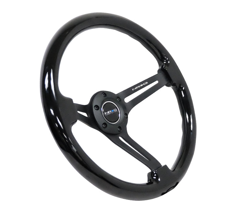 NRG Innovations - Reinforced Series Steering Wheel - Black Wood - Black Spokes w/Slits - NextGen Tuning