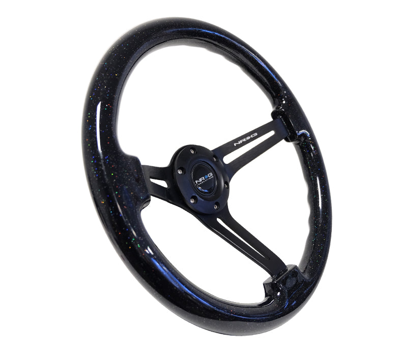 NRG Innovations - Reinforced Series Steering Wheel - Black Multi Color Flake Wood - Black Spokes w/Slits - NextGen Tuning