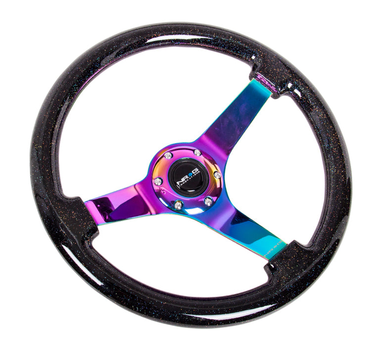 NRG Innovations - Reinforced Series Steering Wheel - Galaxy Wood - Neochrome Solid Spokes - NextGen Tuning