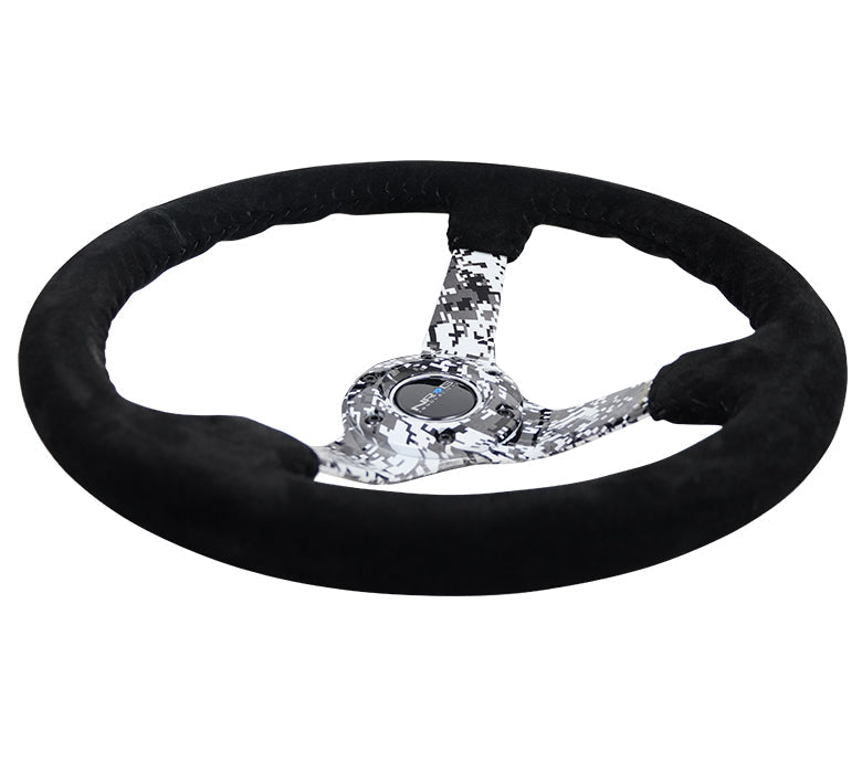 NRG Innovations - Reinforced Series Steering Wheel - Black Suede w/Black Stitching - Hydrodipped Digi-Camo Solid Spokes - NextGen Tuning