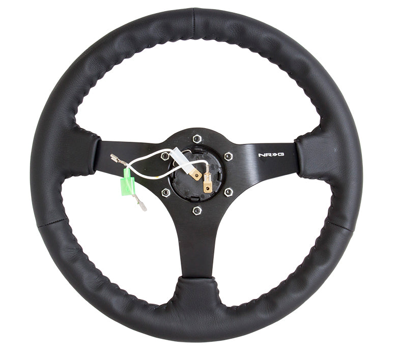 NRG Innovations - Reinforced Series Steering Wheel - Black Leather w/Black Stitching - Black Solid Spokes - NextGen Tuning