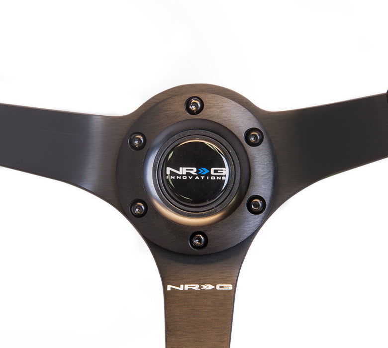 NRG Innovations - Reinforced Series Steering Wheel - Black Suede w/Black Stitching - Black Solid Spokes - NextGen Tuning