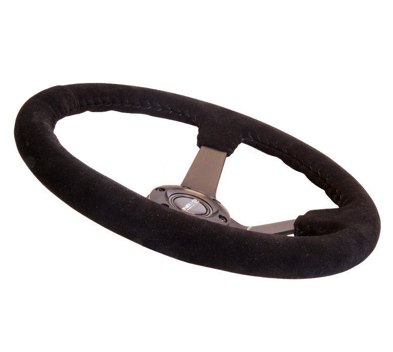 NRG Innovations - Reinforced Series Steering Wheel - Black Suede w/Black Stitching - Black Solid Spokes - NextGen Tuning
