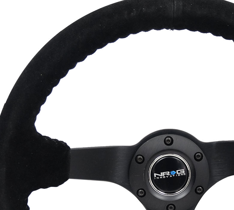 NRG Innovations - Reinforced Series Steering Wheel - Black Suede w/Black Stitching - Black Solid Spokes - NextGen Tuning