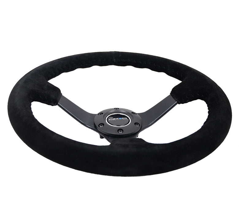 NRG Innovations - Reinforced Series Steering Wheel - Black Suede w/Black Stitching - Black Solid Spokes - NextGen Tuning