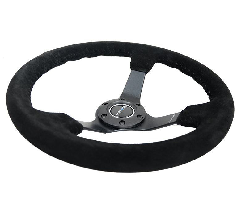 NRG Innovations - Reinforced Series Steering Wheel - Black Suede w/Black Stitching - Black Solid Spokes - NextGen Tuning