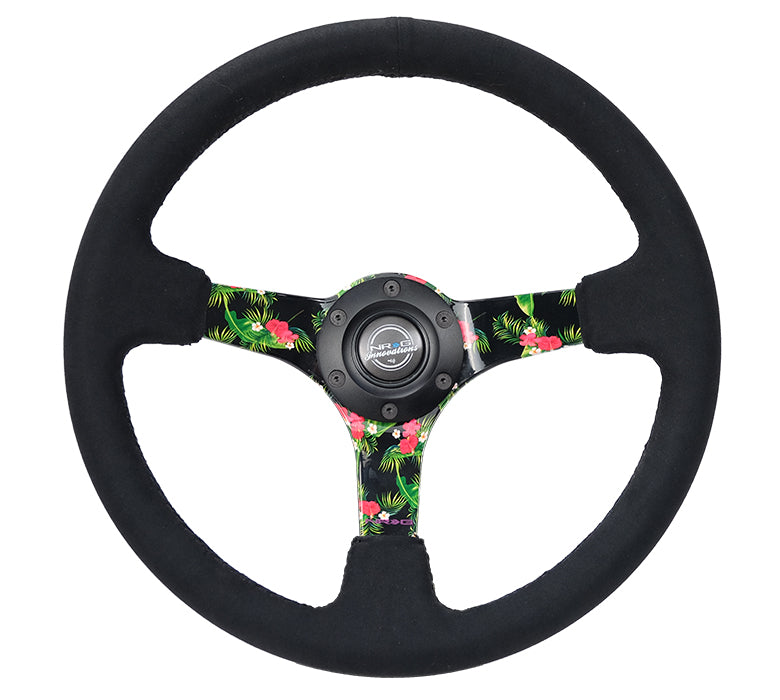 NRG Innovations - Reinforced Series Steering Wheel - Black Suede - Tropical Solid Spokes - NextGen Tuning