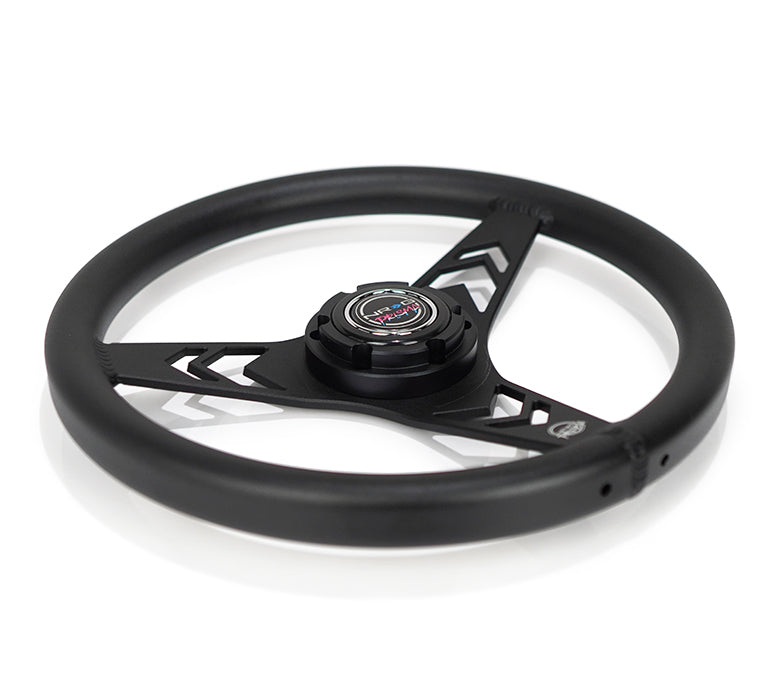 NRG Innovations x Prisma Lab - Aluminum Steering Wheel - Black w/Arrow Cutout Spokes  - NextGen Tuning