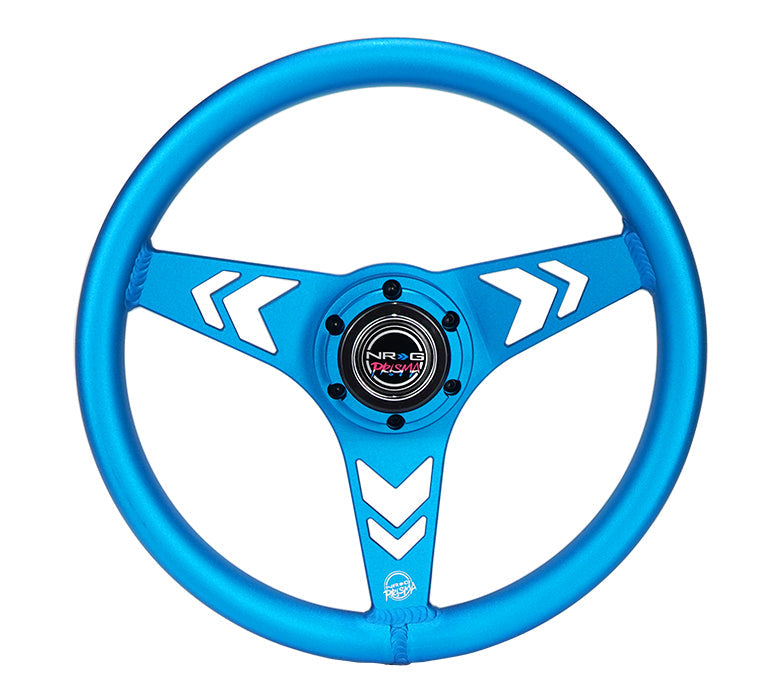 NRG Innovations x Prisma Lab - Aluminum Steering Wheel - Blue w/Arrow Cutout Spokes  - NextGen Tuning