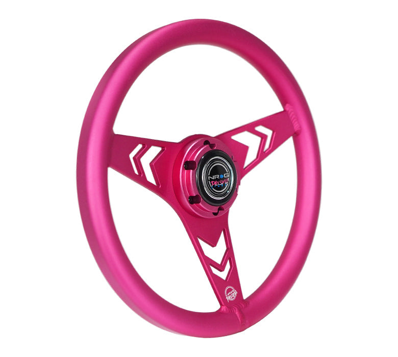 NRG Innovations x Prisma Lab - Aluminum Steering Wheel - Pink w/Arrow Cutout Spokes  - NextGen Tuning