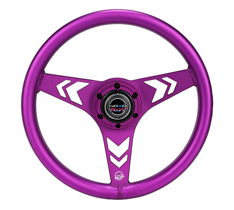 NRG Innovations x Prisma Lab - Aluminum Steering Wheel - Purple w/Arrow Cutout Spokes  - NextGen Tuning