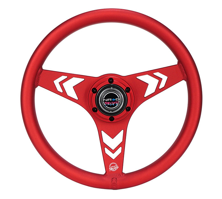 NRG Innovations x Prisma Lab - Aluminum Steering Wheel - Red w/Arrow Cutout Spokes  - NextGen Tuning
