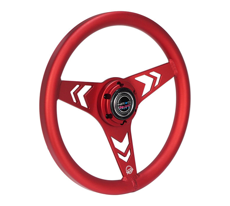 NRG Innovations x Prisma Lab - Aluminum Steering Wheel - Red w/Arrow Cutout Spokes  - NextGen Tuning