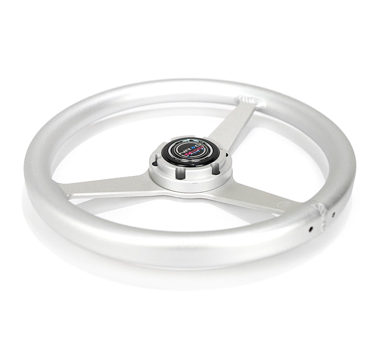 NRG Innovations x Prisma Lab - Aluminum Steering Wheel - Silver w/Solid Heritage Spokes - NextGen Tuning