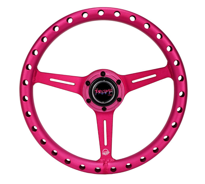 NRG Innovations x Prisma Lab - Aluminum Extra Light Steering Wheel - Pink w/Split Spokes - NextGen Tuning