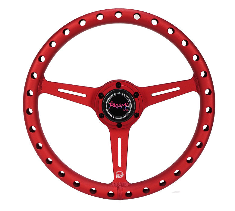 NRG Innovations x Prisma Lab - Aluminum Extra Light Steering Wheel - Red w/Split Spokes - NextGen Tuning