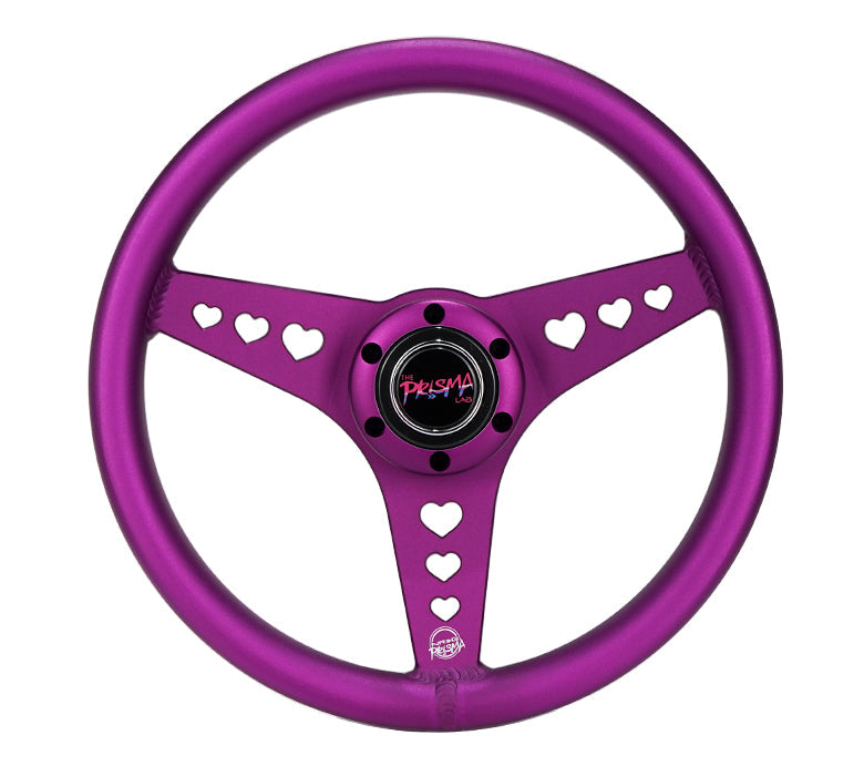 NRG Innovations x Prisma Lab - Aluminum Steering Wheel - Purple w/Heart Cutout Spokes - NextGen Tuning