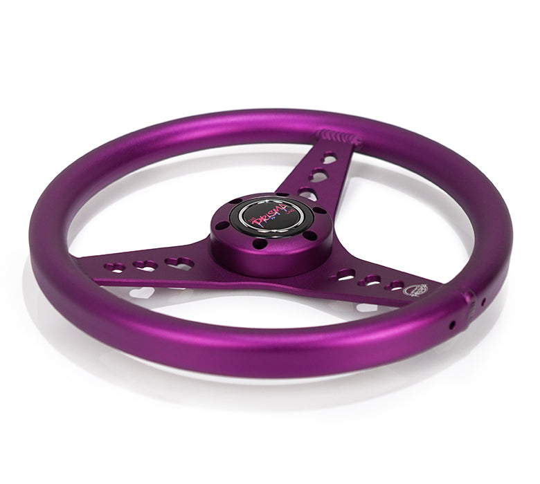 NRG Innovations x Prisma Lab - Aluminum Steering Wheel - Purple w/Heart Cutout Spokes - NextGen Tuning