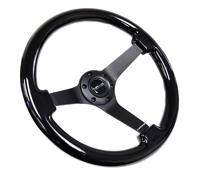 NRG Innovations - Reinforced Series Steering Wheel - Black Wood - Black Solid Spokes - NextGen Tuning