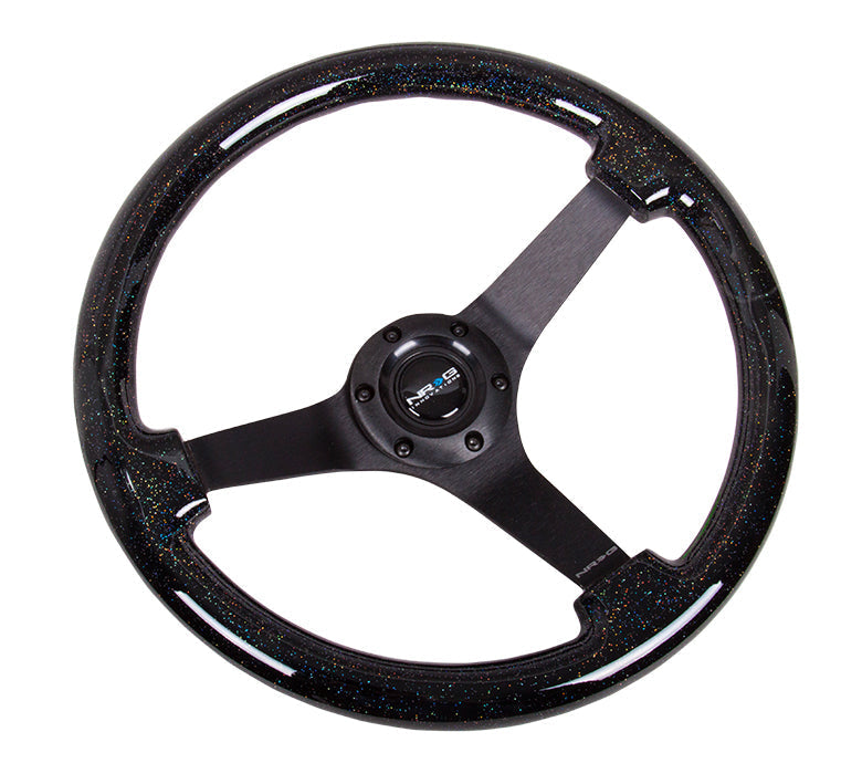 NRG Innovations - Reinforced Series Steering Wheel - Galaxy Wood - Black Solid Spokes - NextGen Tuning
