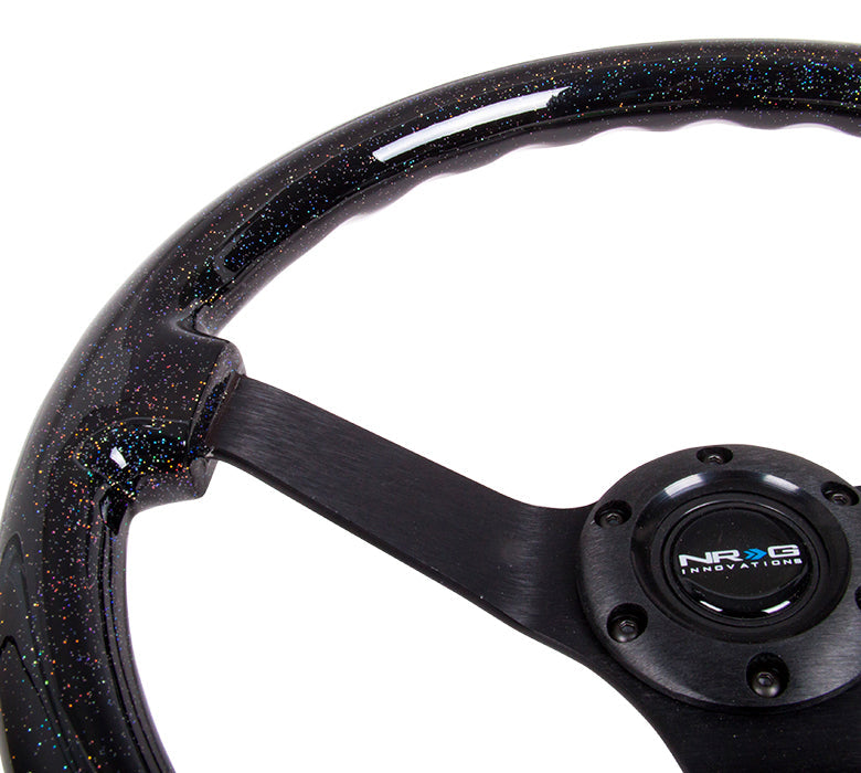 NRG Innovations - Reinforced Series Steering Wheel - Galaxy Wood - Black Solid Spokes - NextGen Tuning